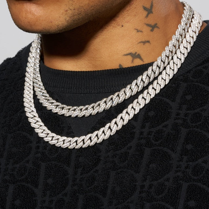 8mm Iced Cuban Link Chain - White Gold