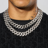 20mm Baguette Miami Link Chain - White Gold