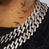 20mm Baguette Miami Link Chain - White Gold