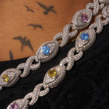 14MM Multi Gemstone Evil Eye Eternity Chain - White Gold