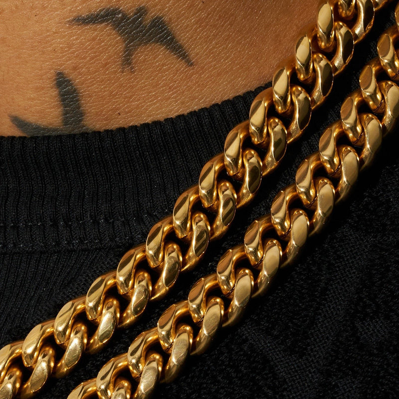 6mm-10mm Men's Miami Cuban Link Chain Necklace 18K Gold Plated Stainless Steel 6mm-10mm Men's Miami Cuban Link Chain Necklace 18K Gold Plated Stainless Steel