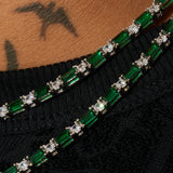 3mm WHITE & GREEN TENNIS CHAIN - WHITE GOLD