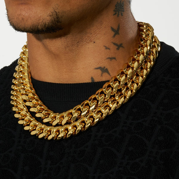 20mm Cuban Iced Clasp Chain - Gold