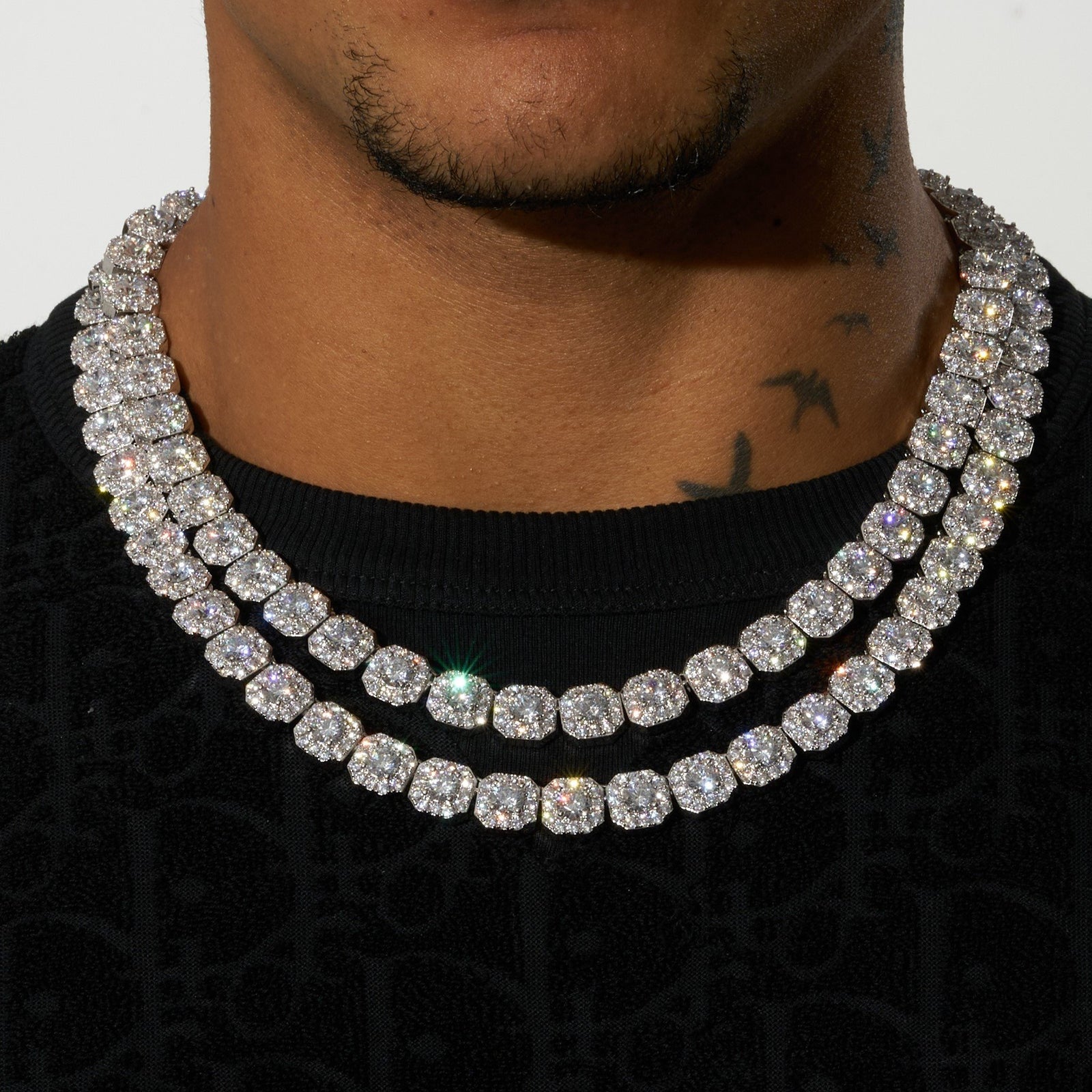 10mm Clustered Tennis Chain - White Gold – Adamans