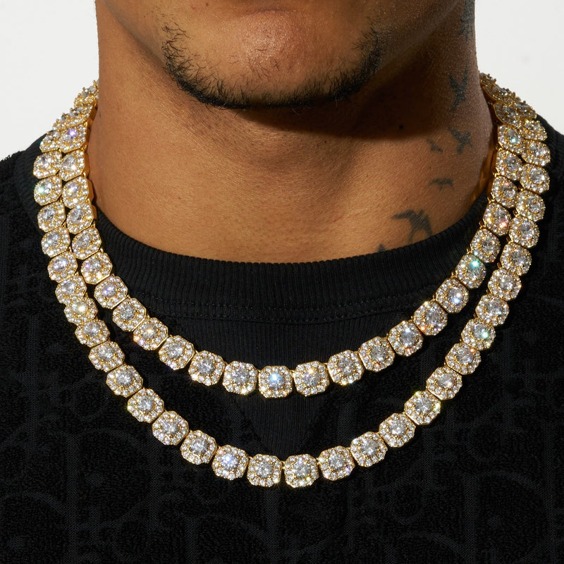 10mm Clustered Tennis Chain - Gold