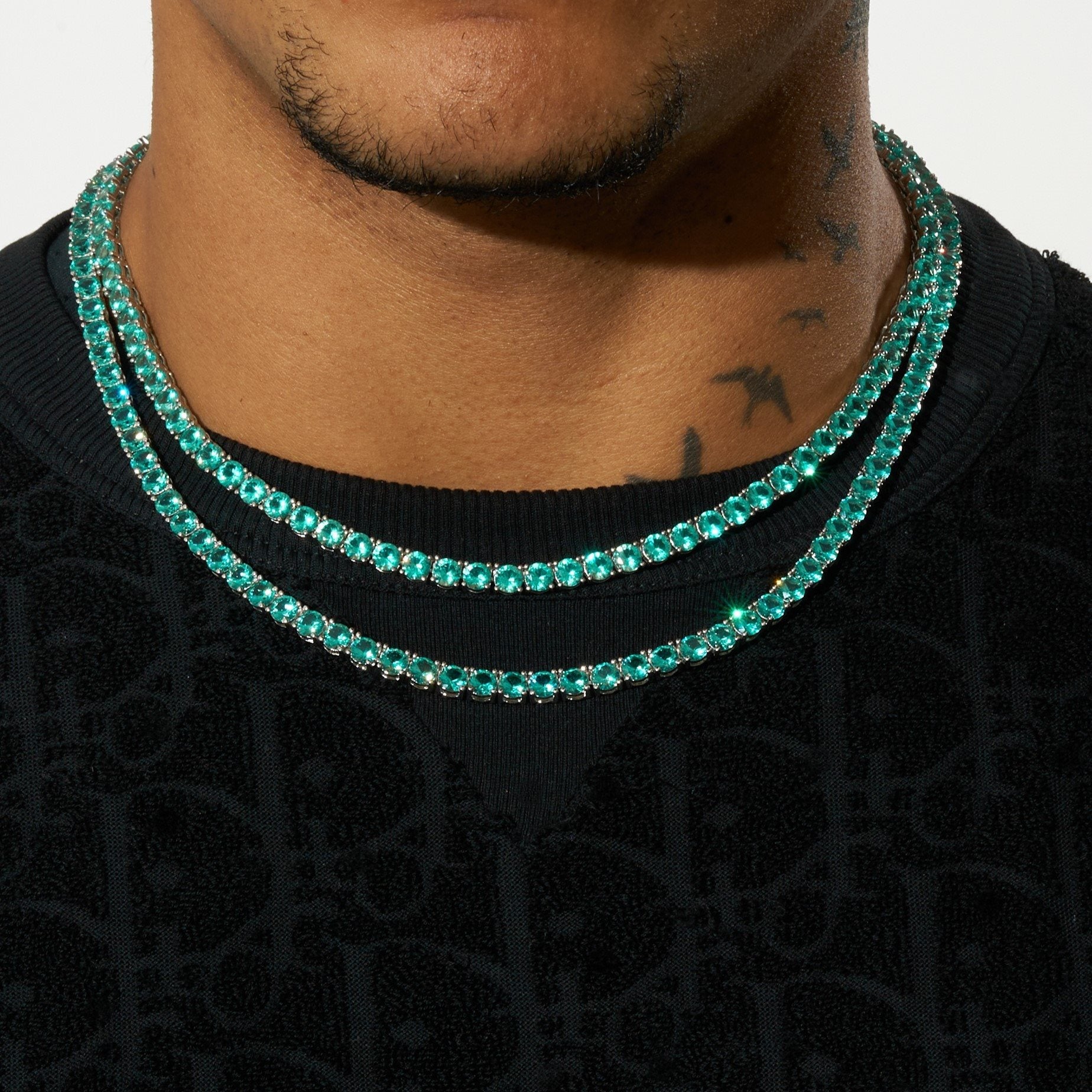 5mm Tri-Blue Diamond Tennis Chain - White Gold | Adamans