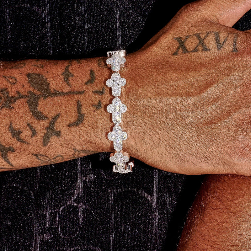 12.5MM Cross Tennis Bracelet in white gold with cross motifs and CZ stones on wrist