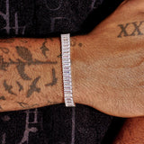 6MM moissanite baguette tennis bracelet in 925 silver worn on wrist with tattoos