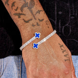 8MM Moissanite Blue Motif baguette bangle in white gold plated 925 silver with VVS1 D colour stones worn on wrist