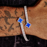 8MM Moissanite Blue Motif baguette bangle in 925 silver with D color VVS1 stones and white gold plating