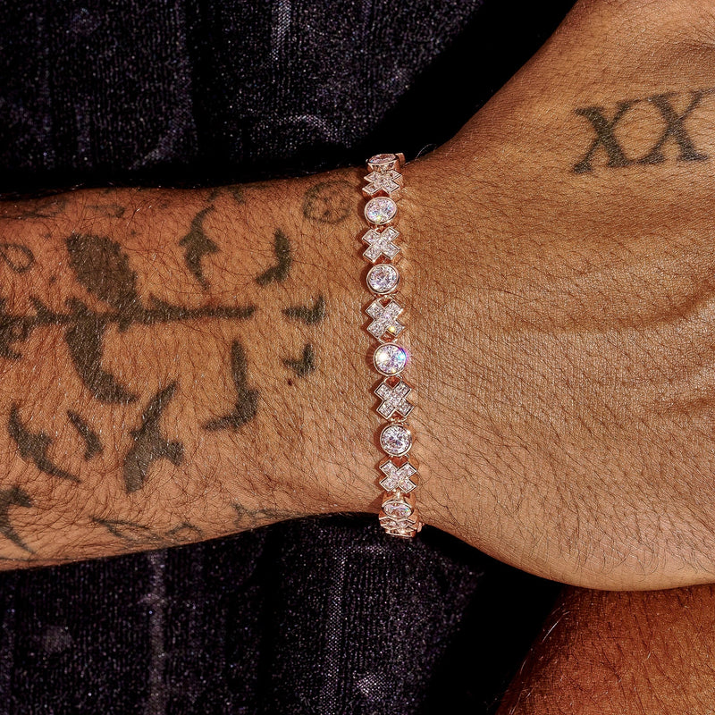 5MM XOXO Bracelet in rose gold with diamond simulants on wrist