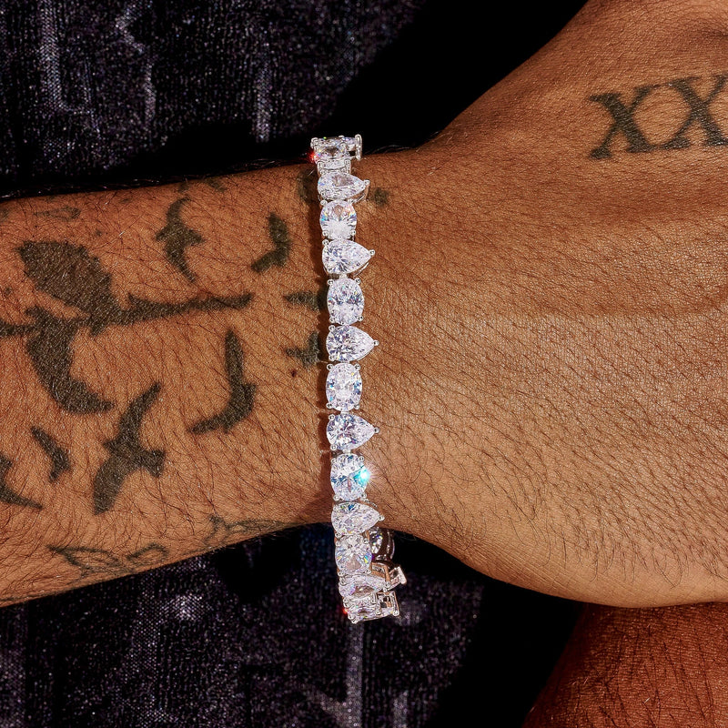 8MM Opal and Pear Tennis Bracelet in white gold with pear-cut stones on wrist