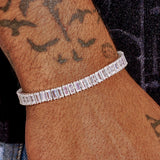 8MM Moissanite baguette tennis bracelet in 925 silver with D colour VVS1 stones on wrist