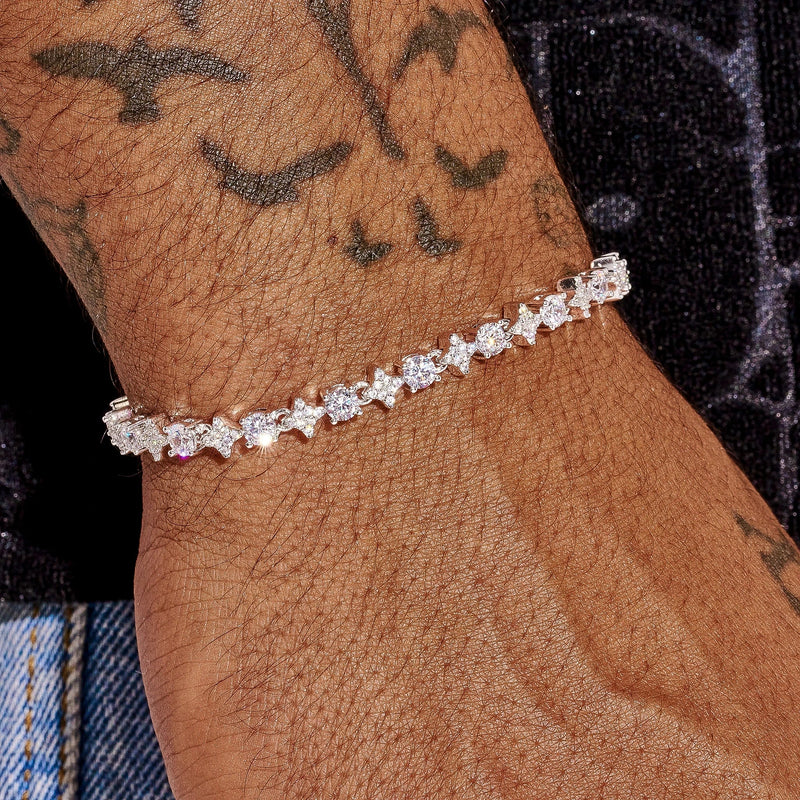 Round Stone Star Tennis Bracelet in white gold with sparkling cubic zirconia stones on wrist