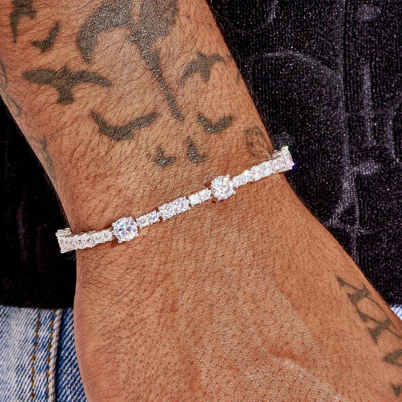 Gem Stationed Tennis Bracelet in white gold with sparkling CZ stones on wrist