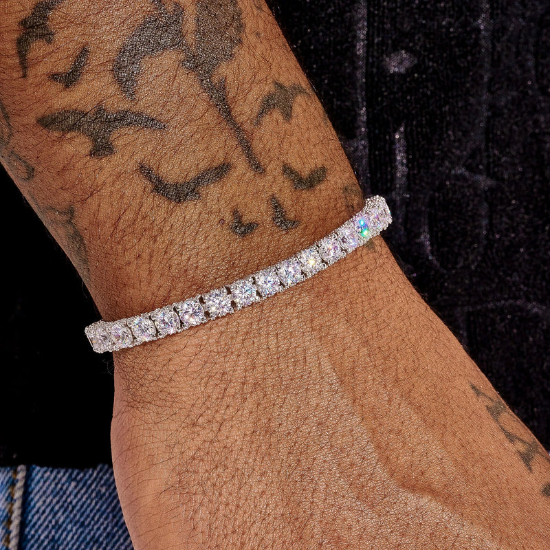 5MM Full Iced Tennis Bracelet in white gold with shimmering CZ stones on wrist