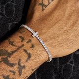 3MM Moissanite Tennis Cross Bracelet - 925 Silver - D Colour - VVS1