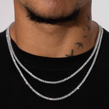 3mm Tennis Chain in White Gold with VS Diamond Simulants, 18K PVD Plated.