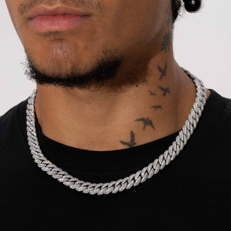 8mm Iced Cuban Link Chain - White Gold - Adamans