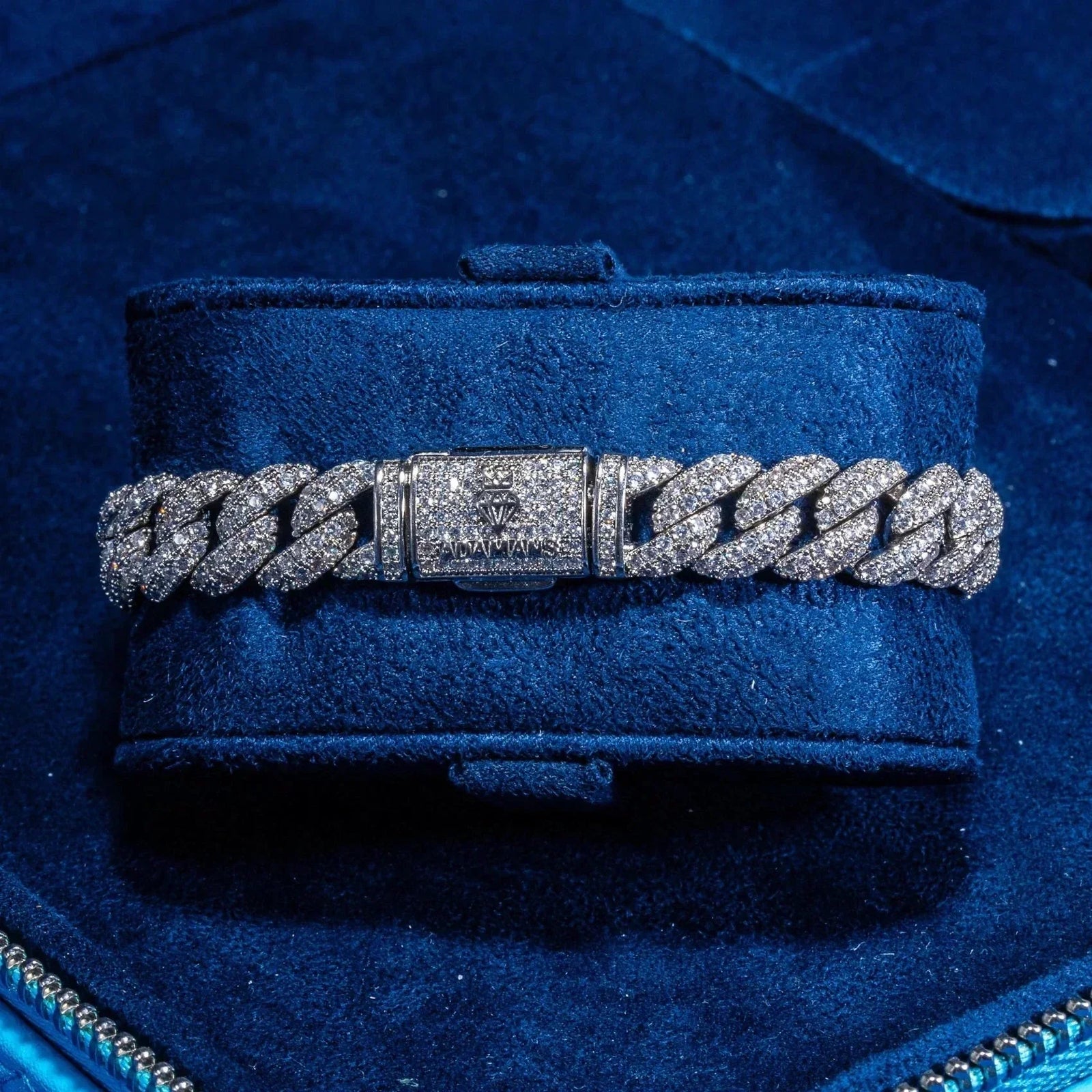 8mm Iced Cuban Link Bracelet - White Gold | Adamans