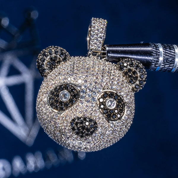 Diamond Panda Pendant in white gold with flawless VS diamond simulants by Adamans x Shaun Pelayo