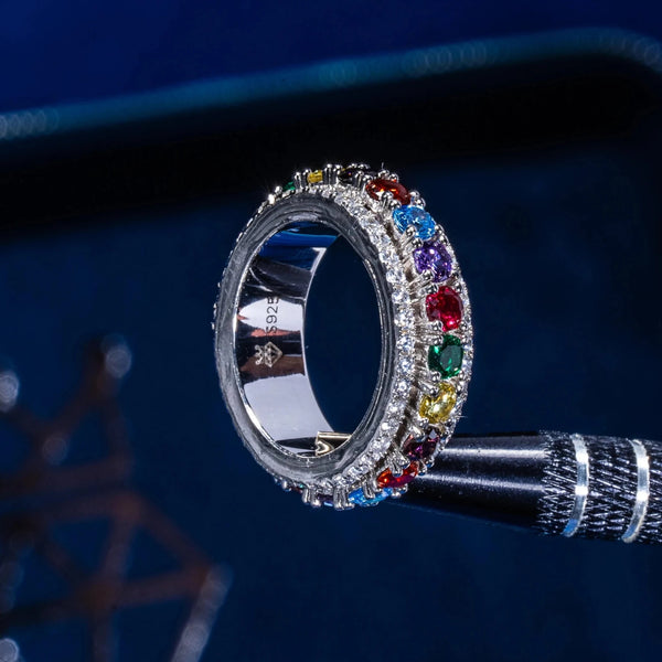 Multi-Coloured Gemstone Rotating Ring in 925 Silver with prong-lifted stones.