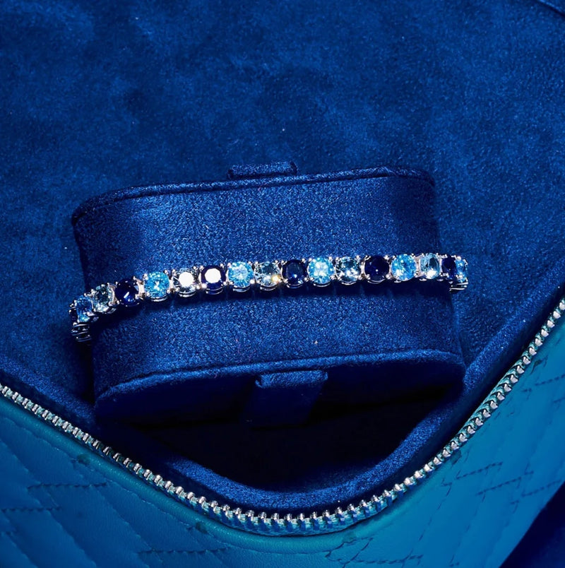 5mm Tri-Blue Diamond Tennis Bracelet - White Gold