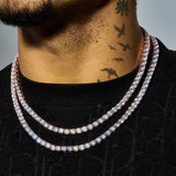 6mm moissanite tennis chain in rose gold with 925 silver setting worn on neck