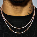 3mm moissanite tennis chain in rose gold with 925 silver setting on neck