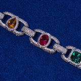 Moissanite diamond multicolor cluster mariner chain in 925 silver with D colour VVS1 quality on blue background