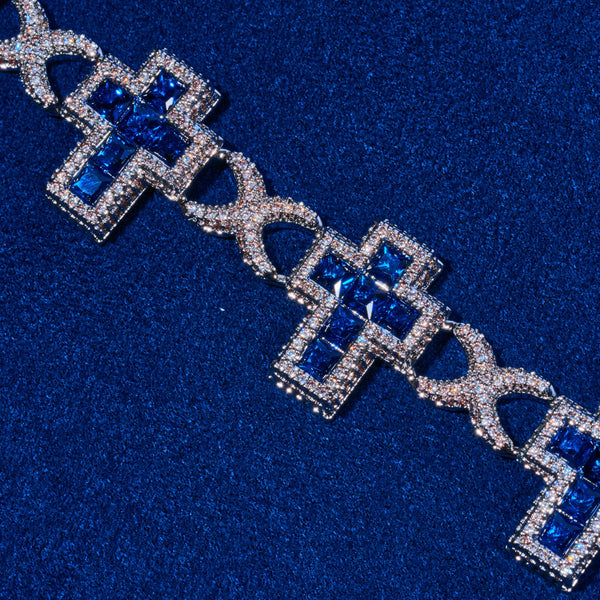 Moissanite Sapphire Cross Bracelet – 925 Silver - D Colour - VVS1