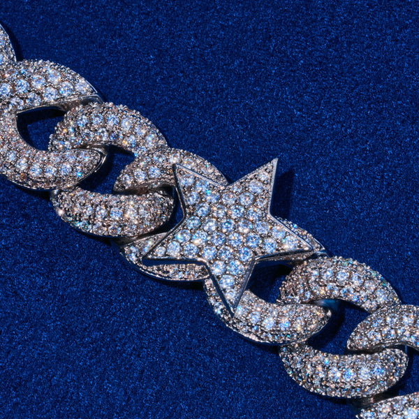 15MM Moissanite Infinity Star Link Chain - 925 Silver - D Colour - VVS1