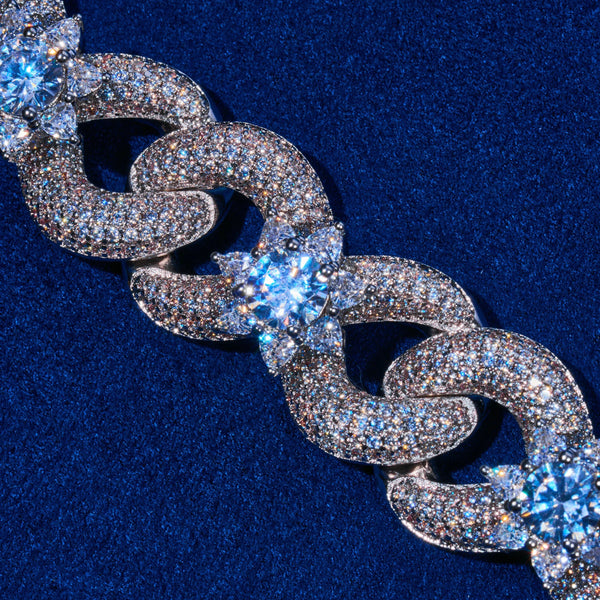 Moissanite 18MM iced out flower Miami Cuban link chain in white gold plated 925 silver with VVS1 D color stones