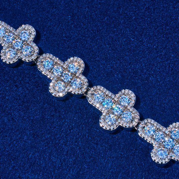 12.5MM Moissanite Cross Tennis Chain - 925 Silver - D Colour - VVS1