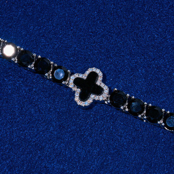 5MM Moissanite Black Four Leaf Clover Tennis Chain -  925 Silver - D Colour - VVS1