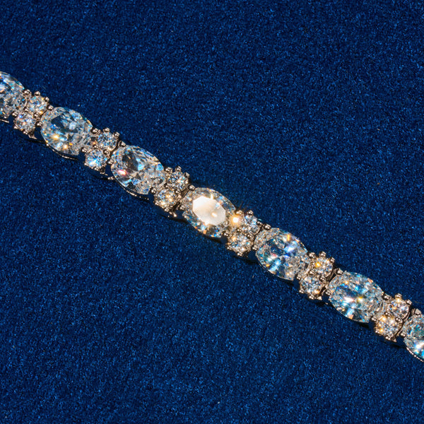 5MM Moissanite  Mixed Oval Cut Tennis Chain - 925 Silver - D Colour - VVS1