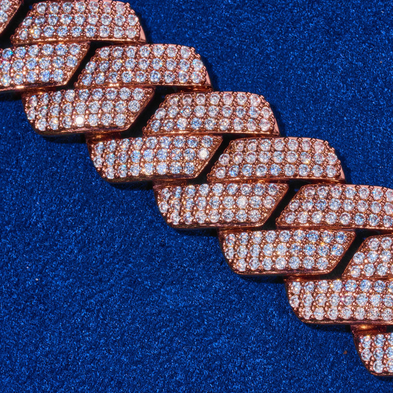 20mm Monaco Chain rose gold with hand-set sparkling stones on blue background