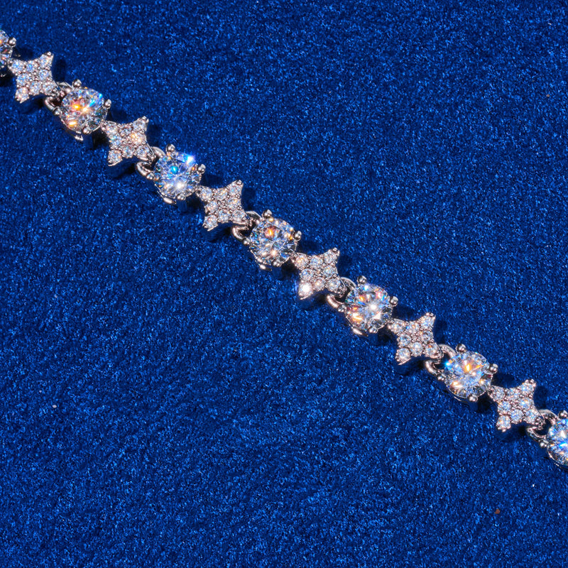 Moissanite Round Stone & Star Tennis Chain - 925 Silver - D Colour - VVS1