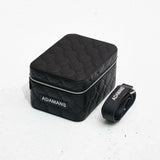 Black small leather travel jewellery case with adjustable strap and quilted design by Adamans