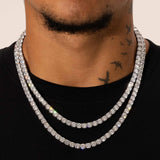 6mm Moissanite Tennis Chain + 5mm Bracelet - Silver - D Color - IF - Bundle
