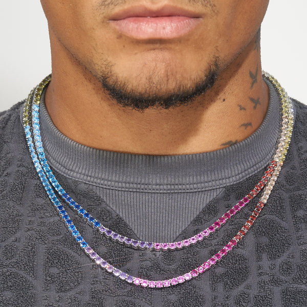 4mm Multi-Colored Tennis Chain - White Gold