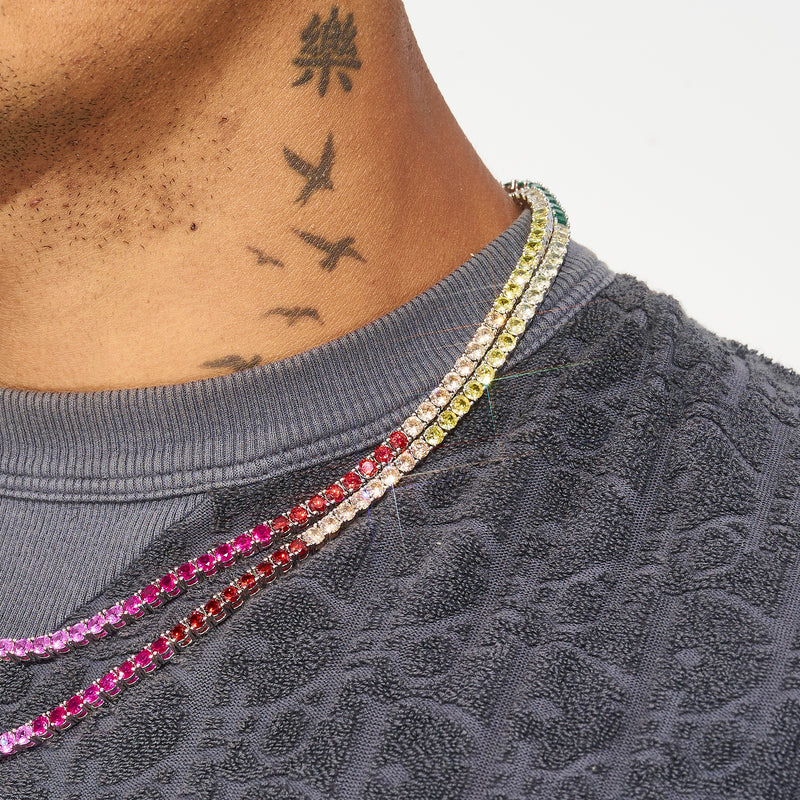 4mm Multi-Colored Tennis Chain - White Gold