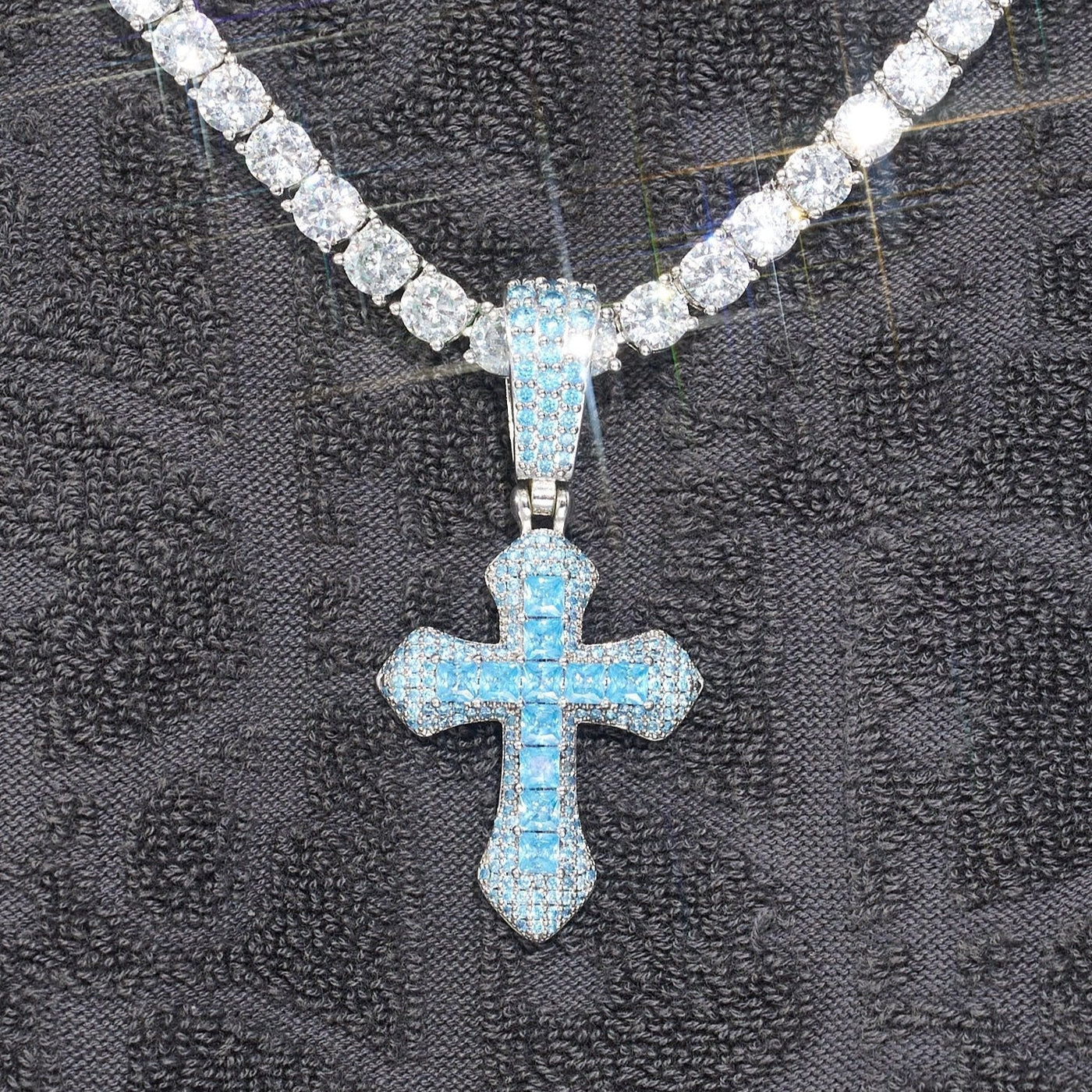 Iced Blue Celtic Cross Pendant - White Gold – ADAMANS