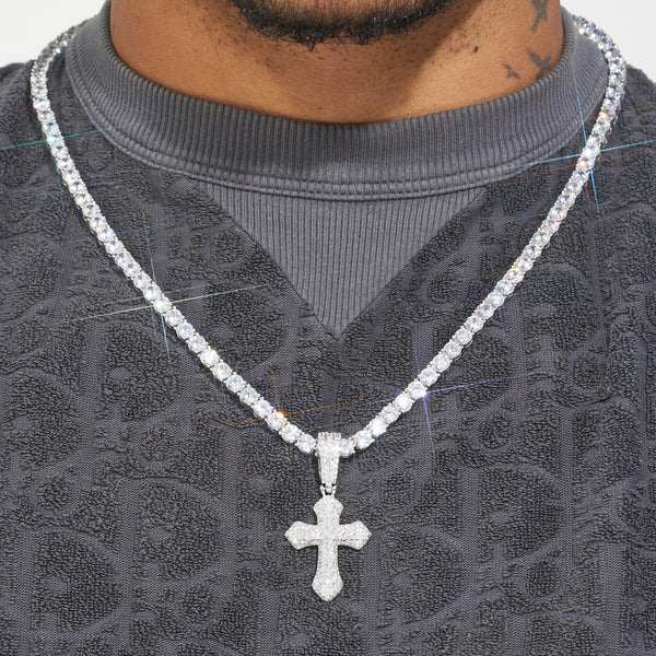 Iced Diamond Celtic Cross Pendant in White Gold on rope chain.