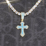 Iced Blue Celtic Cross Pendant - Gold