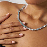 5mm pale blue and white tennis chain necklace in white gold with round cut stones