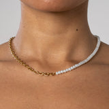 4mm Half Pearl & Cable Necklace - Gold