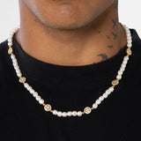 5mm Iced Smiley Face Pearl Necklace - Gold