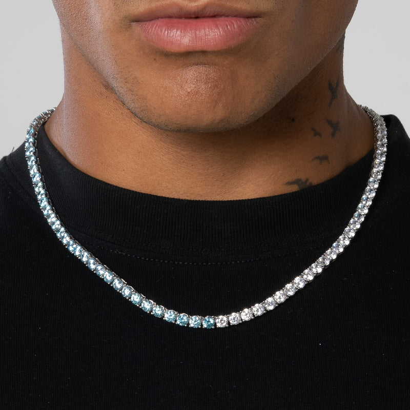 5mm Moissanite Pale Blue & White Tennis Chain -  925 Silver - D Colour - VVS1