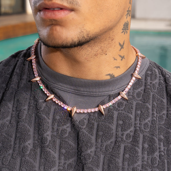 5mm PAVE SPIKE TENNIS CHAIN - PINK
